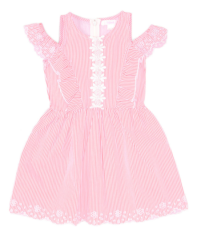 Girl Stripe Dress Cotton Fabric - Pink Stripes, Girls Dress, Sizes 2-7 (1 Piece)