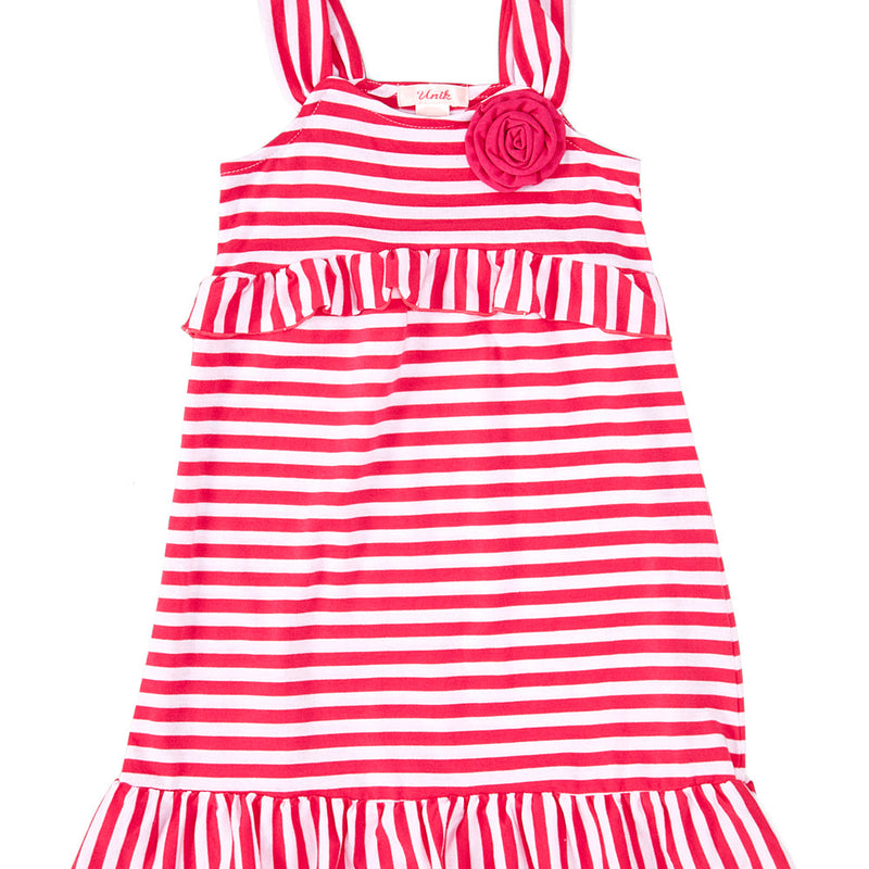 Girl Cotton Stripe Dress - Pink And Red Stripe, Girls Dress, Sizes 2-7 (1 Piece)