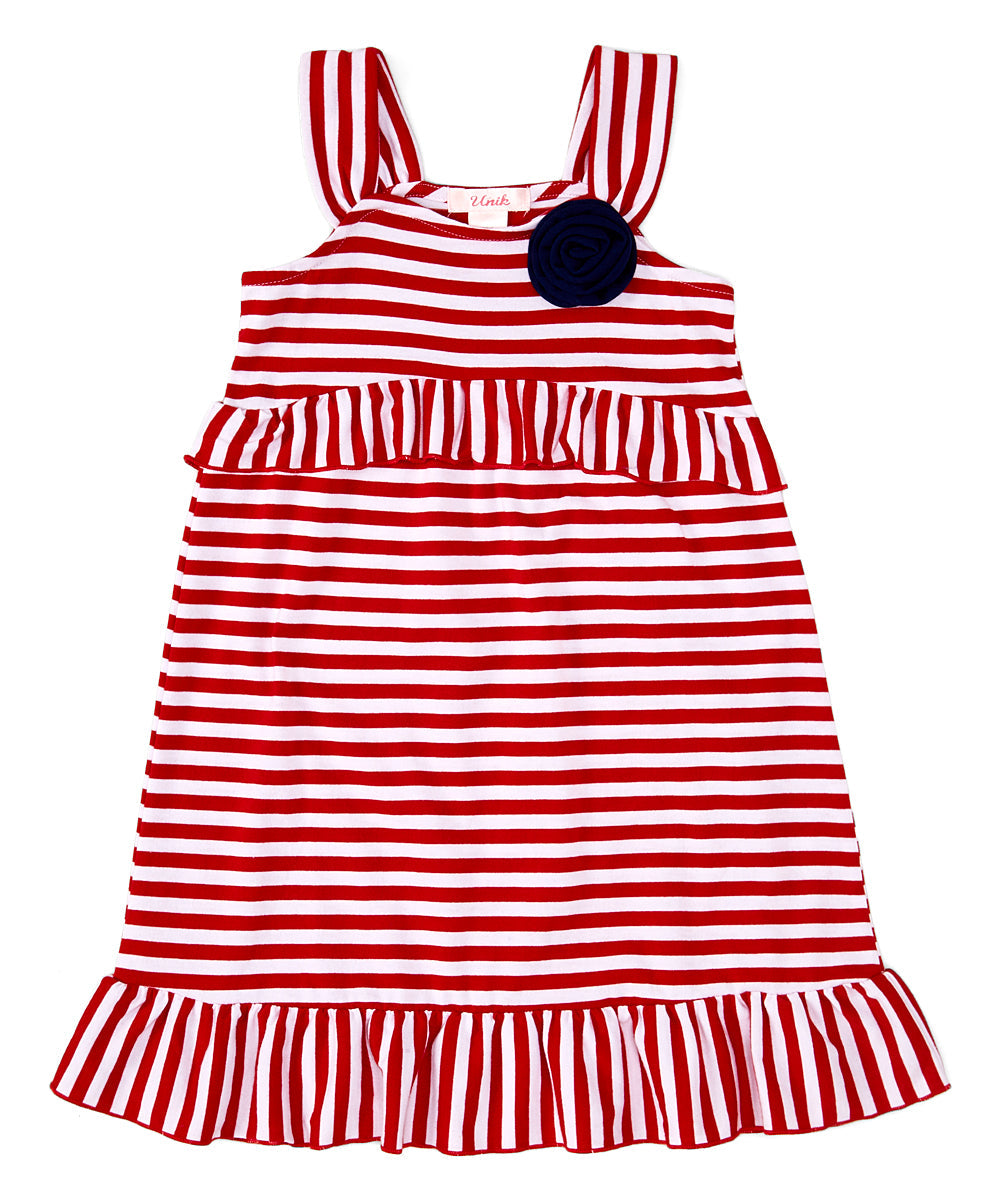 Girl Cotton Stripe Dress - Pink And Red Stripe, Girls Dress, Sizes 2-7 (1 Piece)