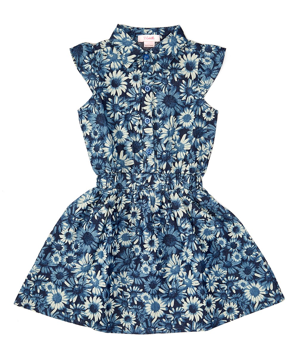 Girl Printed Denim Dress - Blue, Printed, 2-14 (1 Piece)
