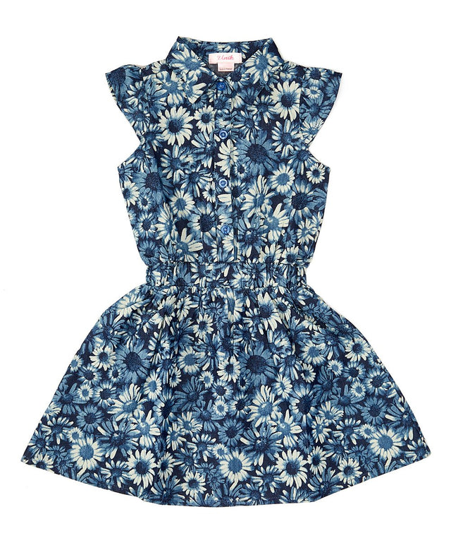 Girl Printed Denim Dress - Blue, Printed, 2-14 (1 Piece)