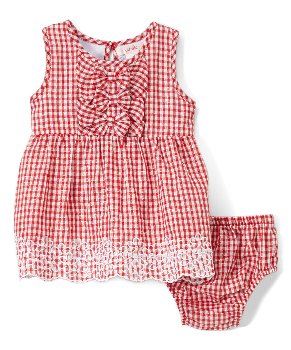 Baby Flower Embroidery Dress - 100 Percent Cotton Fabric, Embroidery, Yellow/Red, Sleeveless Dress & Bloomers, 6M/9M-24M (1 Set)