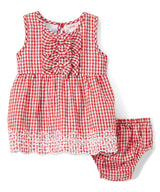 Baby Flower Embroidery Dress - 100 Percent Cotton Fabric, Embroidery, Yellow/Red, Sleeveless Dress & Bloomers, 6M/9M-24M (1 Set)