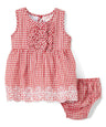 Baby Flower Embroidery Dress - 100 Percent Cotton Fabric, Embroidery, Yellow/Red, Sleeveless Dress & Bloomers, 6M/9M-24M (1 Set)