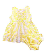 Baby Flower Embroidery Dress - 100 Percent Cotton Fabric, Embroidery, Yellow/Red, Sleeveless Dress & Bloomers, 6M/9M-24M (1 Set)